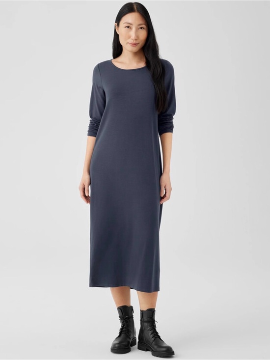 Eileen Fisher Dresses & Skirts - Eileen Fisher Stretch Jersey Knit Jewel Neck Long Sleeve Midi Dress Slate Blue